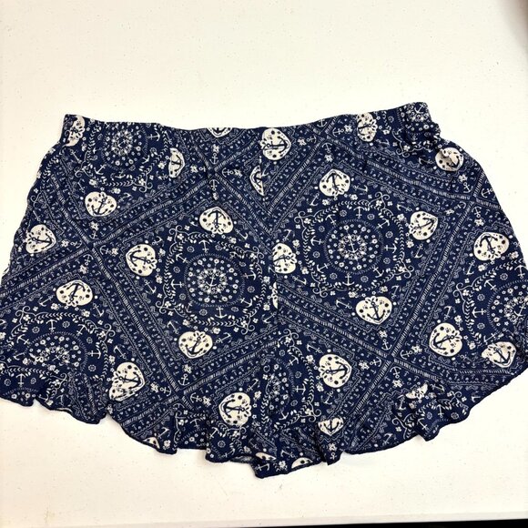 No Boundaries Navy Bandana Print Shorts – Boho Nautical Tassel Trim, XL (15–17) - Picture 7 of 8